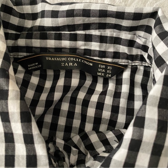 Zara Black & White Gingham Ruffle Cap Sleeve Blouse - Picture 6 of 11